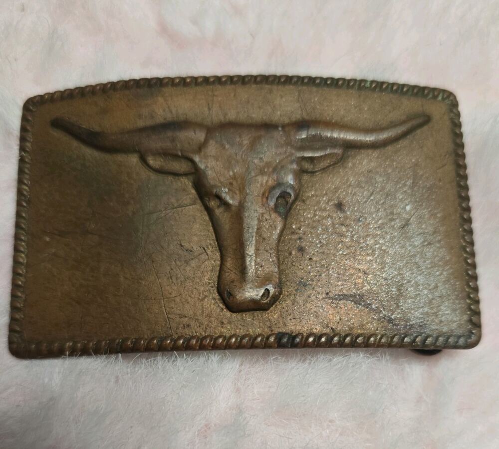 Copper Toned Vintage Bull Longhorn Belt Buckle Western Steer Head Vintage